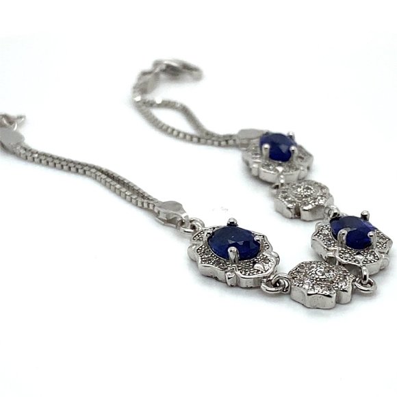Blue Sapphire 3.62ct Platinum Finish Solid 925 Sterling Silver Bracelet - Picture 6 of 8
